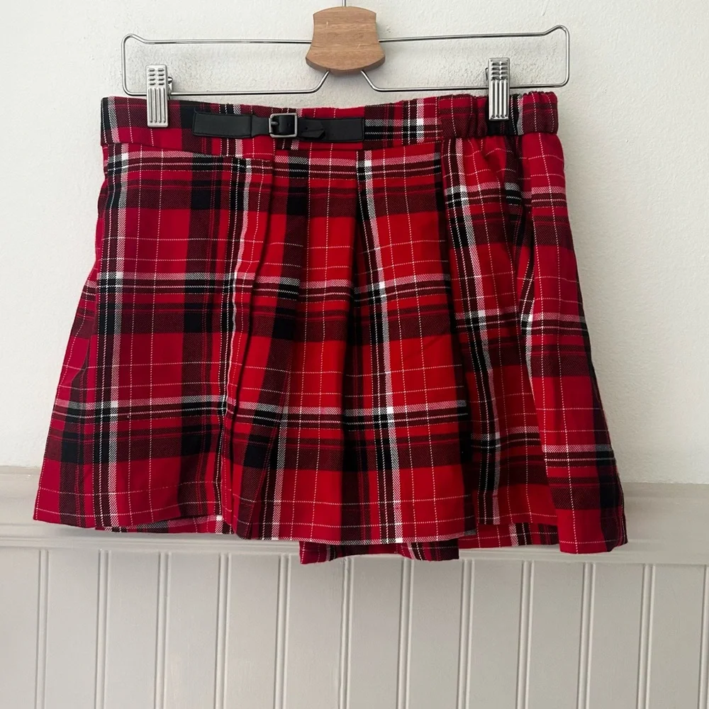 ⭐️ NEW Justice Girls 16 Red Black Plaid Skort with Belt Accent